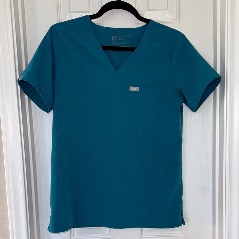 Figs Blue Medical Scrub Top V-Neck Short Sleeves